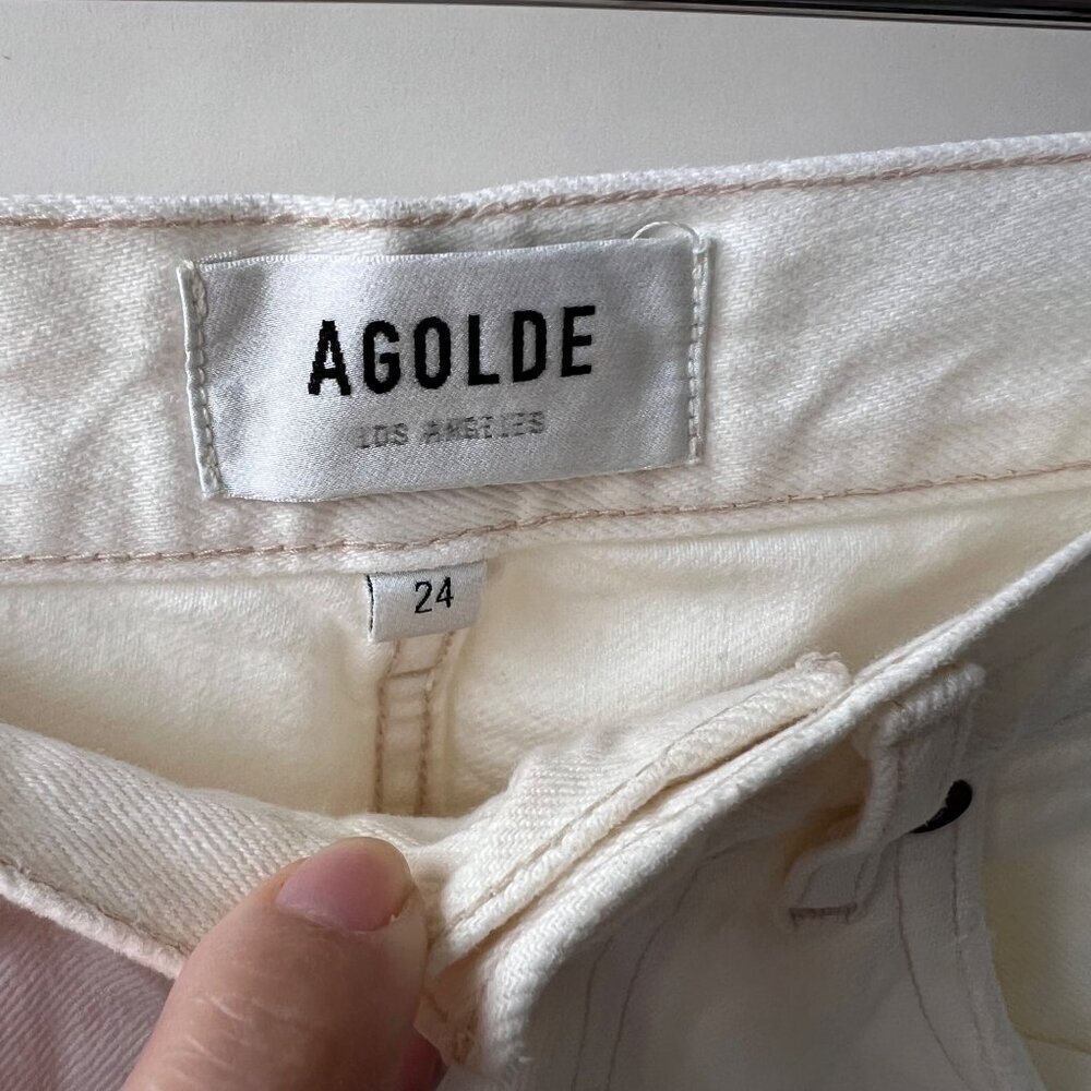Agolde Riley Cropped Straight-Leg distressed Jeans, white, size 24 - Picture 7 of 11